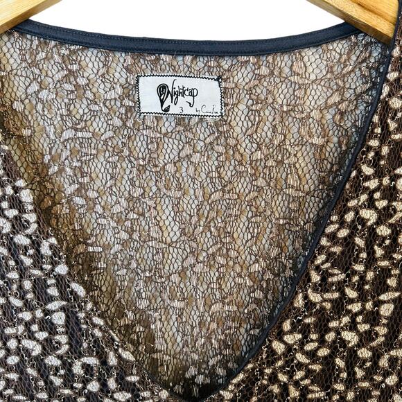 Nightcap by Carisa Rene Brown Cheetah Lace Deep V Neck Bodycon Mini Dress Med - Picture 7 of 11